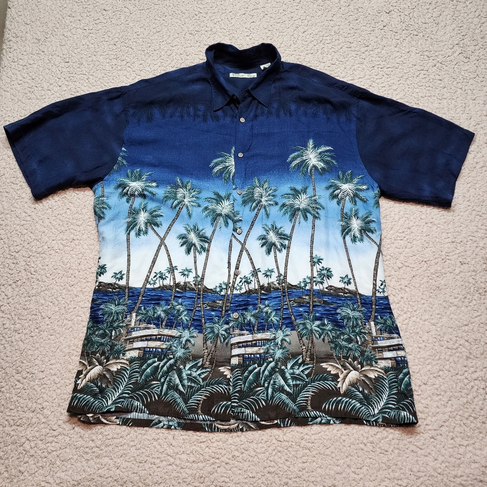 Batik Bay All Over Hawaiian Palm Scene Short Sleeve 100% Rayon Size XL Shirt
